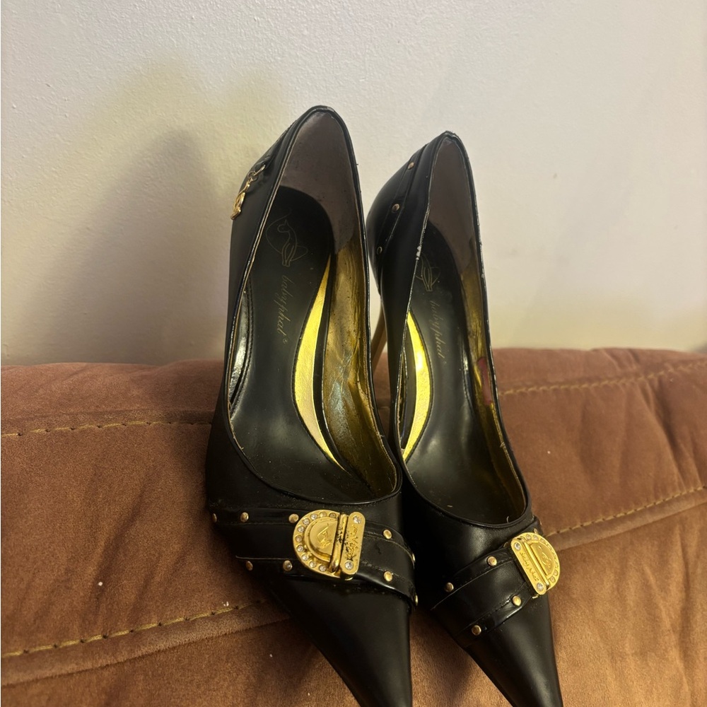 Baby Phat Black Heels with Gold Details
